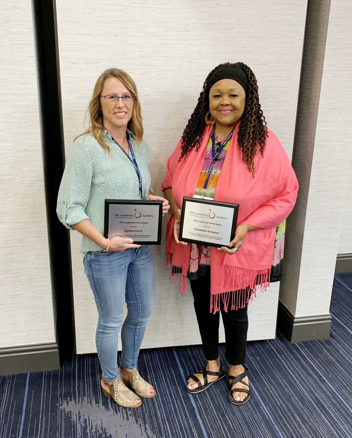 City Secretary Cindy Karch, left, and city council member Cassandra Sampson have been recognized as Leadership Fellows by the Texas Municipal League